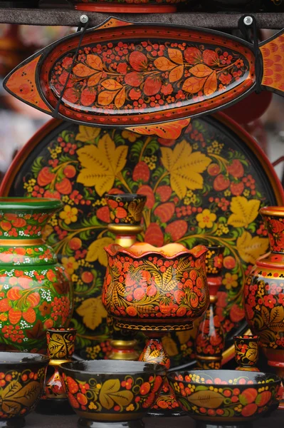 Hand-painted wooden Russian souvenirs — Stock Photo, Image