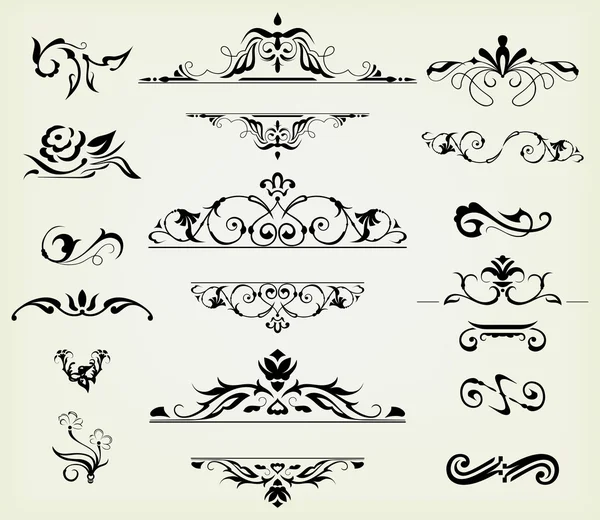 Kalligráfiai tervezési elemek és oldaldekoráció — Stock Vector
