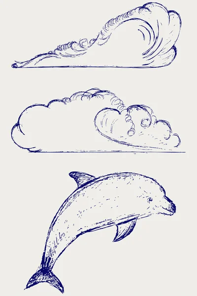 Océan et dauphin — Image vectorielle