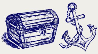 Chest sketch and anchor clipart