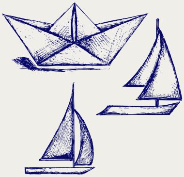 Origami kağıt gemi ve yelkenli yelken