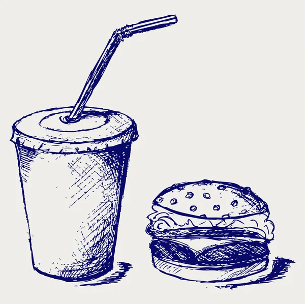Velký hamburger a soda — Stock fotografie