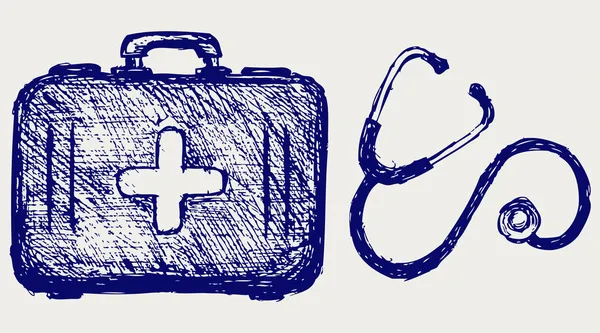 Stetoscopio con kit di pronto soccorso — Foto Stock
