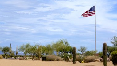 USA Flag Flying High in the Desert clipart