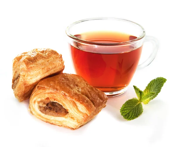 Kopp te med hembakade bullar — Stockfoto