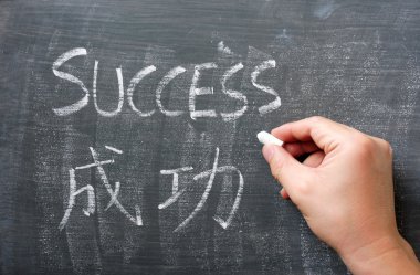 Success - word written on a blackboard with a Chinese translation clipart