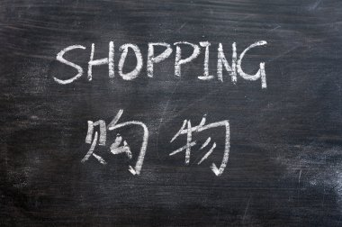 Shopping - word written on a smudged blackboard clipart