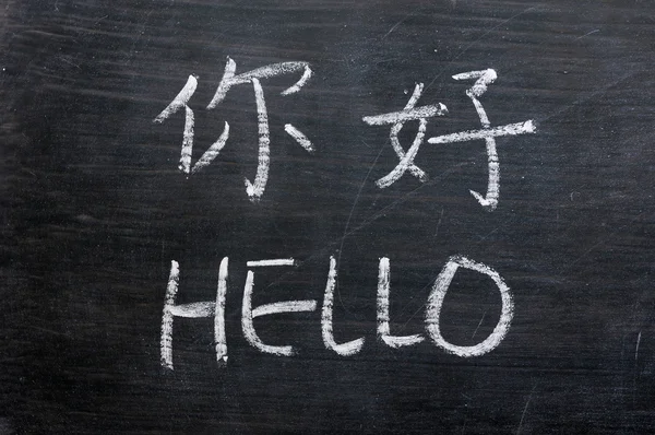 Hello - woord geschreven op een vlekkerig schoolbord — Stockfoto