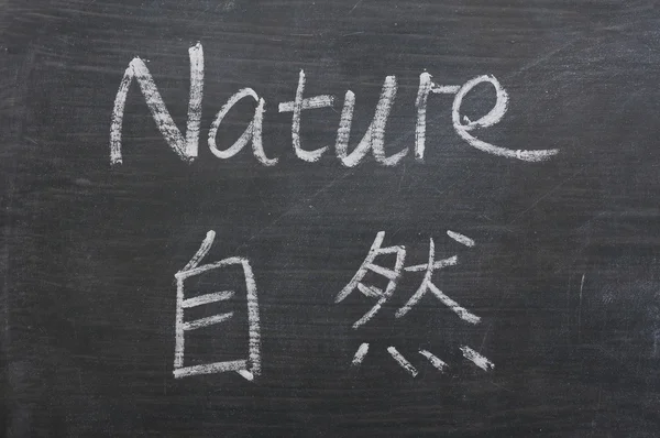 Φύση - λέξη που γράφεται σε έναν πίνακα που δαχτυλιές — Φωτογραφία Αρχείου