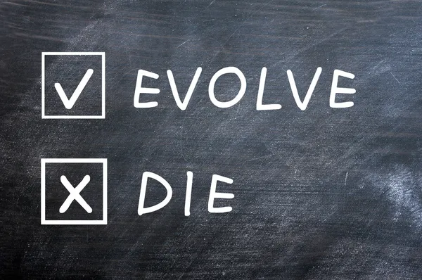 進化するか死ぬ汚された黒板上のチェック ボックス — ストック写真