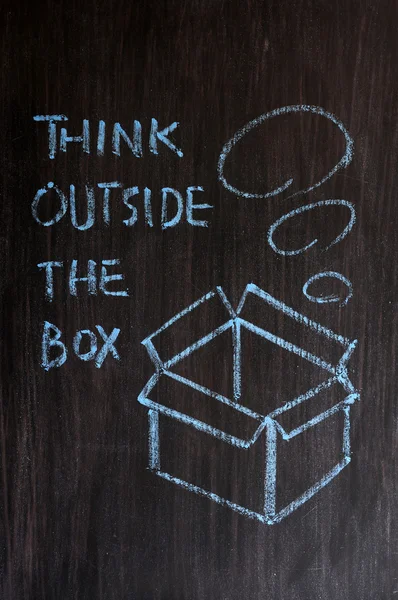 Krijt tekening - concept van "denk buiten de doos" — Stockfoto