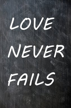 Love Never Fails written on a smudged chalkboard clipart