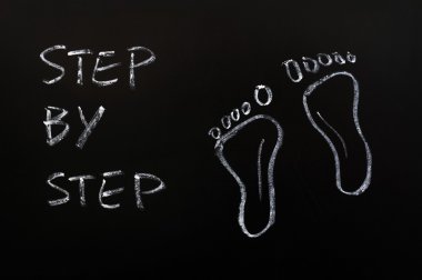 Footprints and the words step by step drawn with chalk clipart