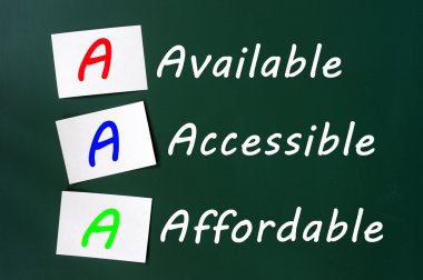 Acronym of AAA for available, accessible and affordable clipart