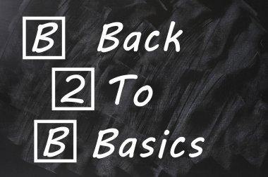 Acronym of B2B for Back to basics written on a smudged blackboard clipart