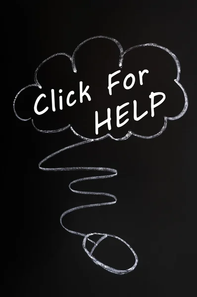 Haga clic para obtener ayuda - palabras escritas con tiza en una pizarra —  Fotos de Stock