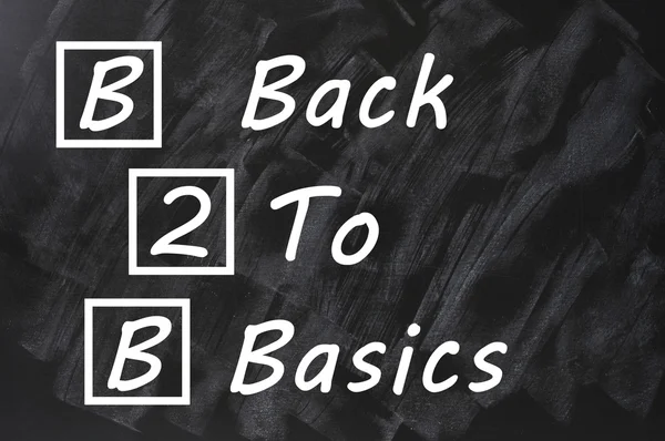 Afkorting van b2b voor back to basics geschreven op een vlekkerig schoolbord — Stockfoto
