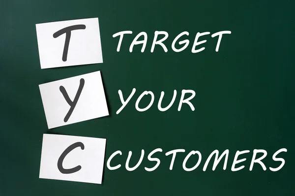 'de doelstelling van uw klanten' concept geschreven met wit krijt op een schoolbord — Stockfoto