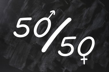 Fifty percent concept of gender equal opportunities clipart