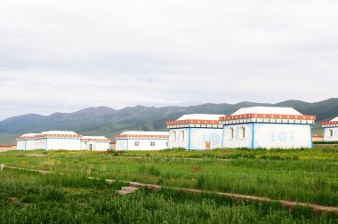 Mongolian tent on grassland clipart