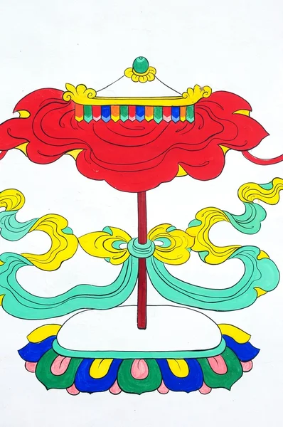 Sztuki starożytnej tybetańskiej malarstwa ściennego parasol — Zdjęcie stockowe