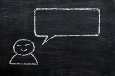 Blank speech bubble with a man figure drawn on a blackboard background clipart