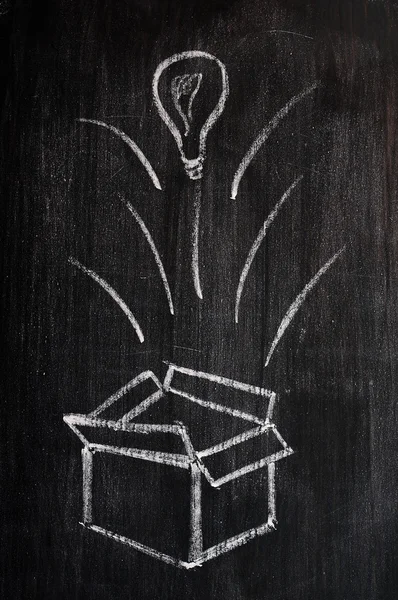 "szerintem kívül a doboz" rajzolt krétával egy táblára fogalmának — Stock Fotó