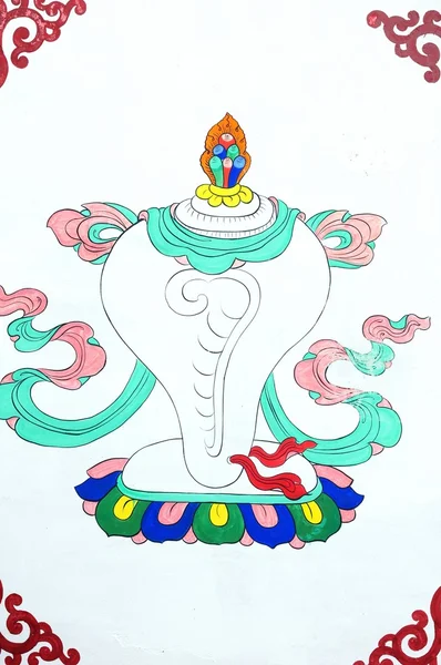 Antigua pared tibetana pintura arte de la trompeta de la cáscara de la mascota —  Fotos de Stock