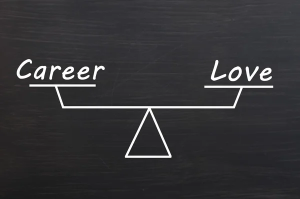 Balance of career and love on a Smudged blackboard background — Stock Photo, Image