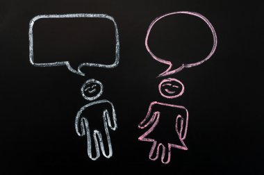 Chalk drawing of blank speech bubbles with human figures clipart