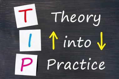 TIP acronym for theory into practice written on a blackboard clipart