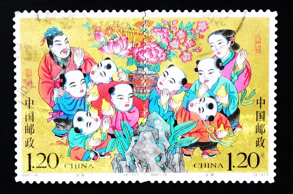 Китай - 2007 в межах: штамп, надруковані в Китаї показує історичний розповідь обміну груші, 2007 в межах — стокове фото