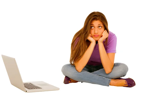 Teenage girl with laptop — Stock Photo, Image