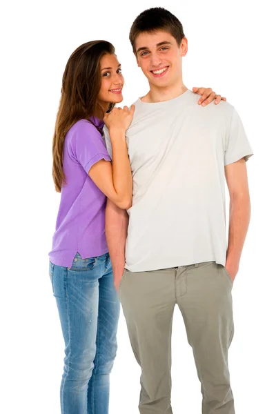 Adolescente ragazza abbracciando ragazzo adolescente — Foto Stock
