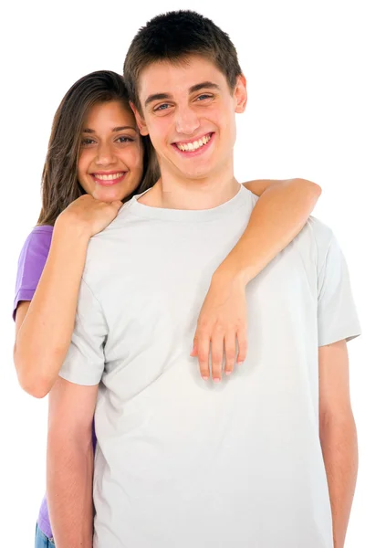 Teenage girl embracing teenage boy — Stock Photo, Image