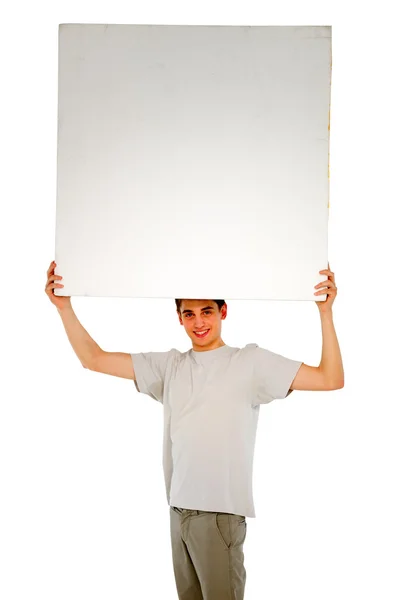 Ragazzo adolescente con pannello bianco — Foto Stock