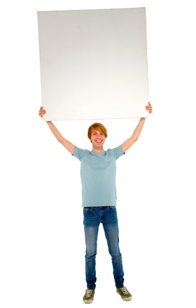 Adolescent garçon avec blanc panneau — Photo