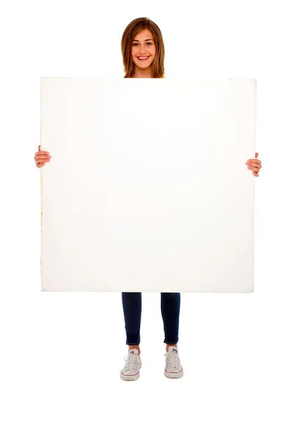 Adolescente con panel blanco — Stockfoto