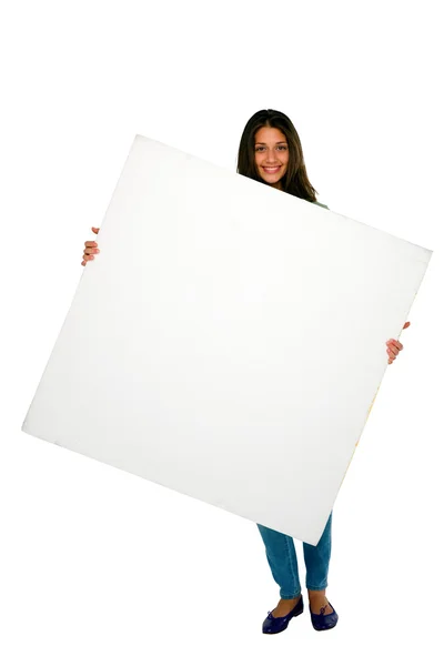 Adolescente avec panneau blanc — Photo