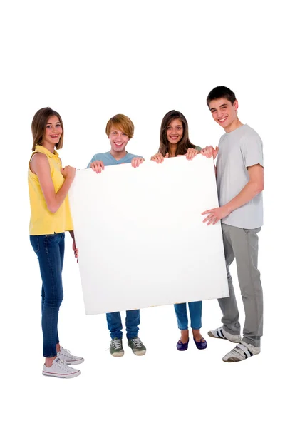 Teenagers with white panel Royalty Free Stock Images