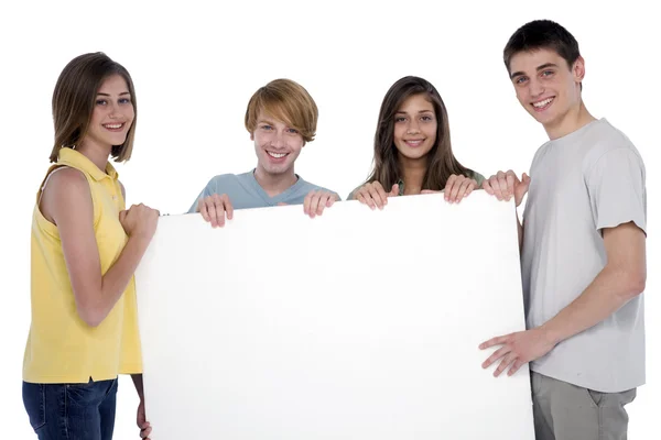 Teenagers with white panel Stock Picture