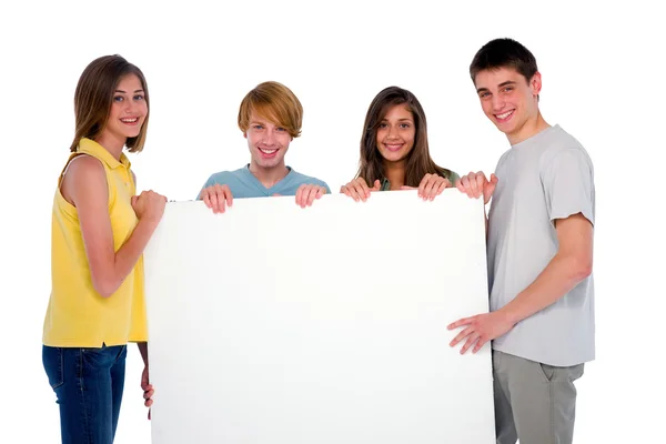 Teenagers with white panel Royalty Free Stock Images
