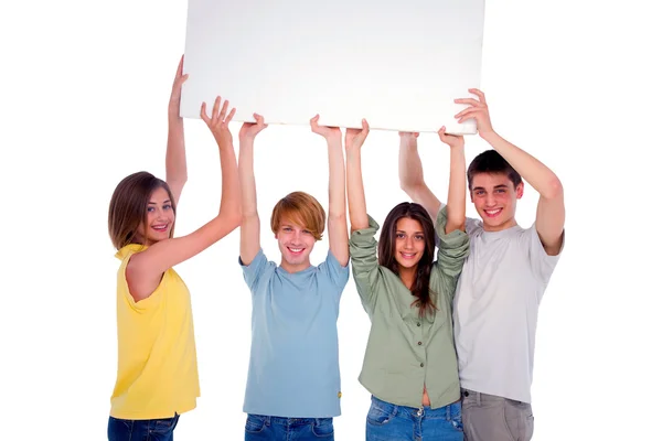 Teenagers with white panel Royalty Free Stock Photos