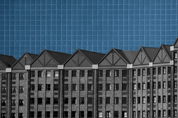Abstrakt svart / vit byggnad blå kakel — Stockfoto