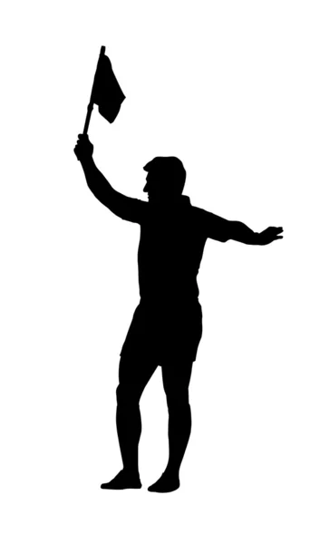 Silhouette de sport - Rugby Football adjoint arbitre tenant drapeau — Image vectorielle
