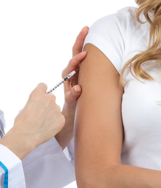 Ręka lekarza zrobić pacjenta insuliny grypie — Zdjęcie stockowe