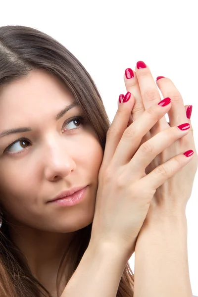 Beauty female with an elegant beautiful fingernails manicure — Stock Photo, Image