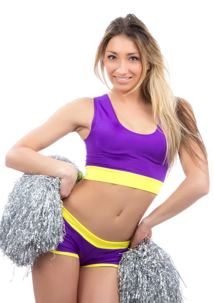 Dançarina líder de torcida da equipe de cheerleading pulando e dançando — Fotografia de Stock