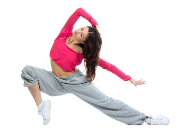 Modern dancer girl warming up, dancing, stretching