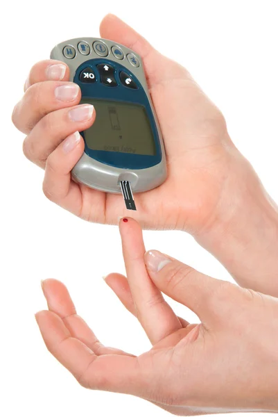 Diabetes mede um teste de glicemia — Fotografia de Stock